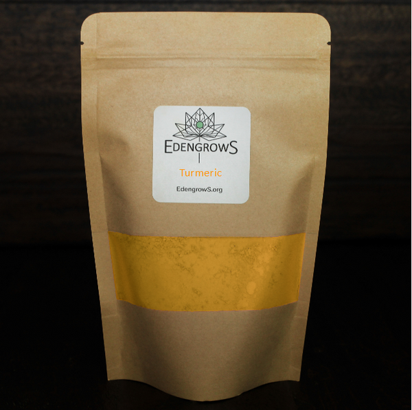 Natural turmeric root powder in a fresh keeping sealed bag for shipping